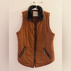 Big Girls Copper Key Faux Fur Trim Quilted Puffer Vest Jacket Size Large